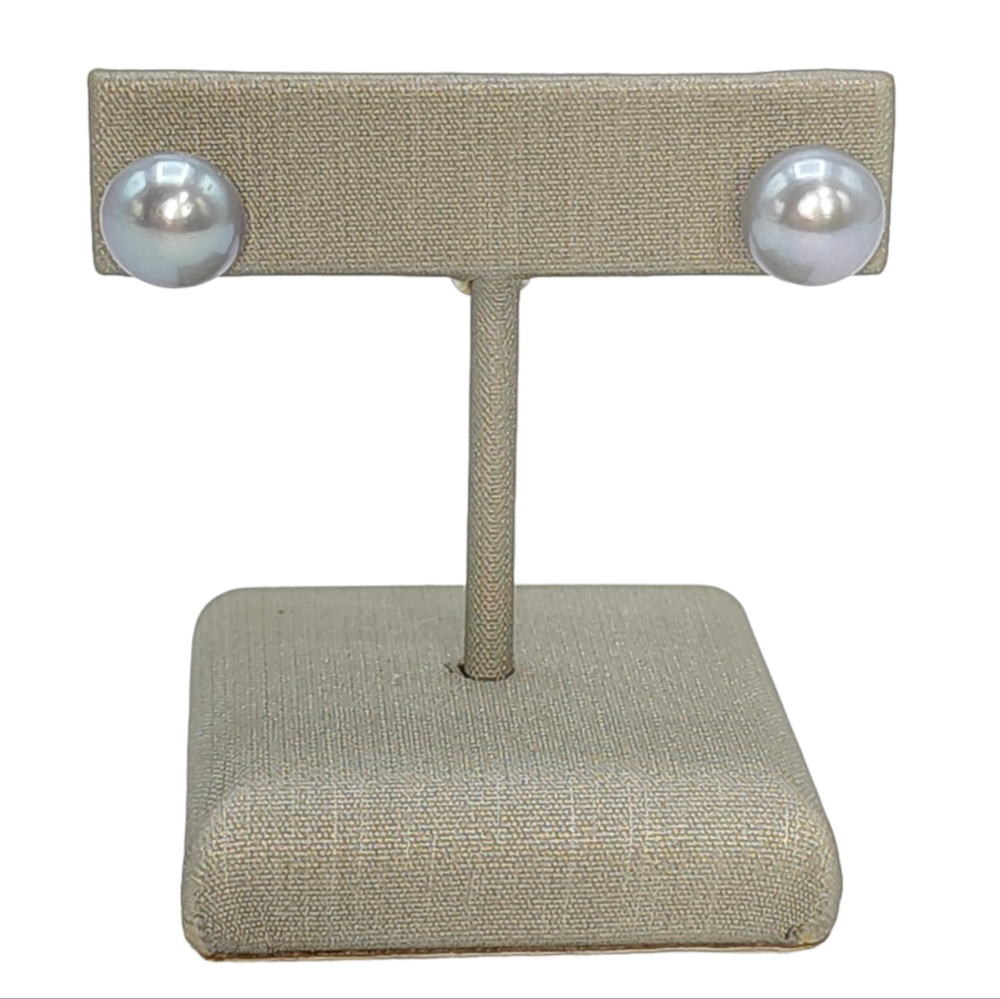 925 Sterling‎ Silver 9mm Cultured Freshwater Pearl Stud Earrings White Dyed Gray